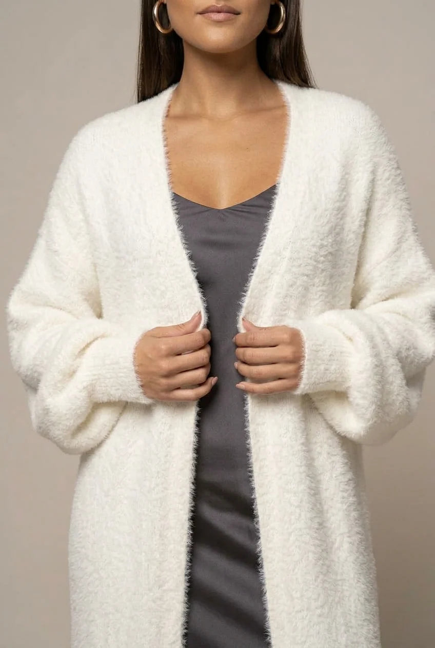 Women's long faux fur cardigan with open front, photo 2