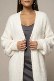 Women's long faux fur cardigan with open front, photo 2
