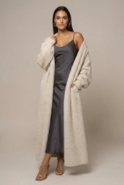 Women's long faux fur cardigan with open front, photo 4