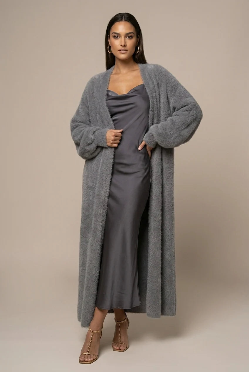 Women's long faux fur cardigan with open front, photo 5