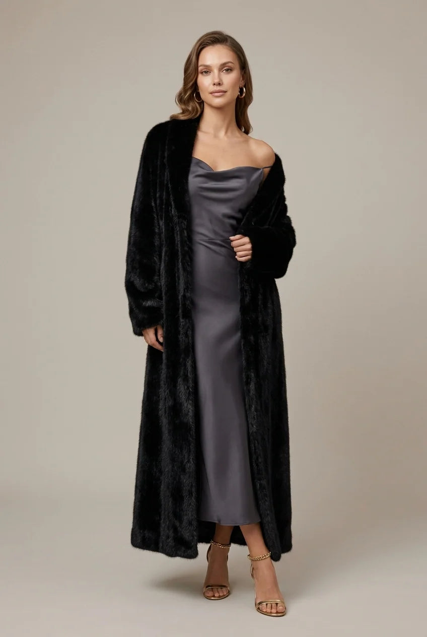 Women's long faux fur cardigan with open front, photo 6