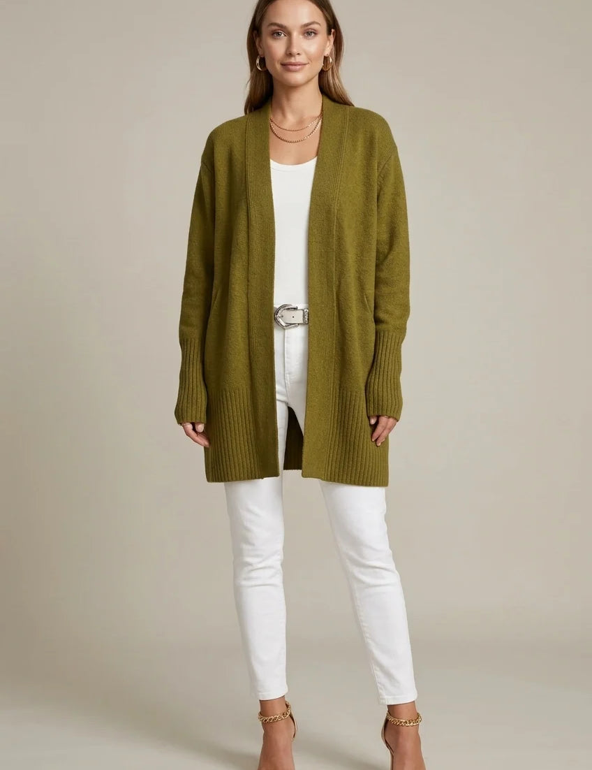 Women's long ribbed cardigan open front with pockets, photo 1