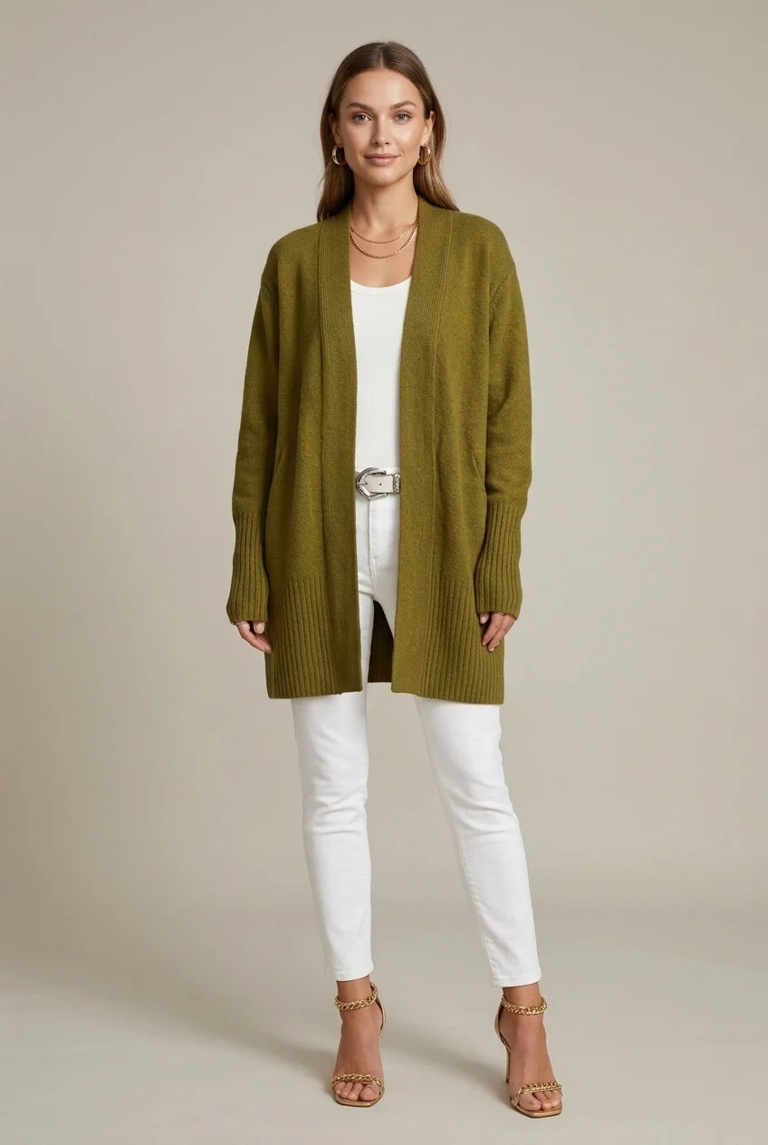 Women's long ribbed cardigan open front with pockets, photo 1