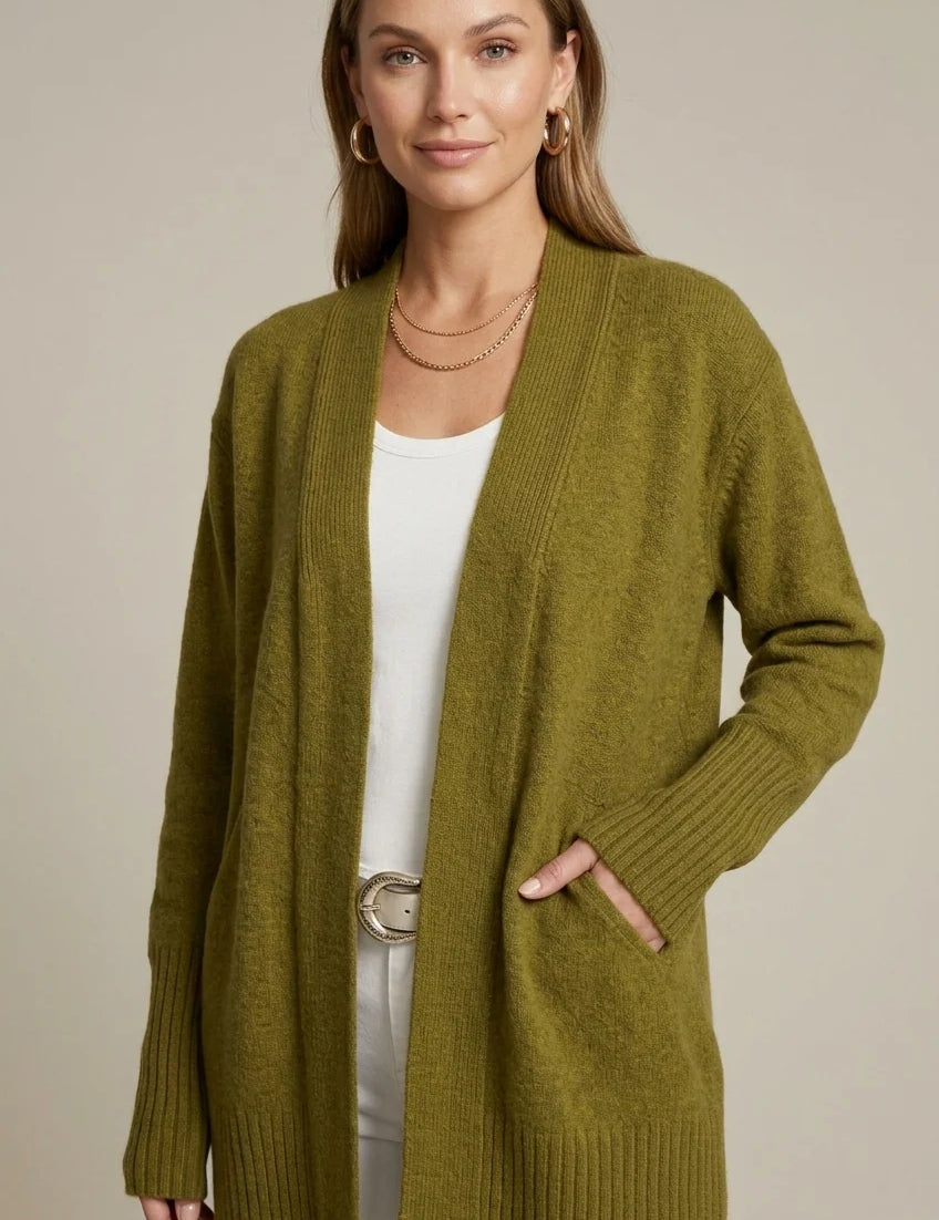 Women's long ribbed cardigan open front with pockets, photo 2