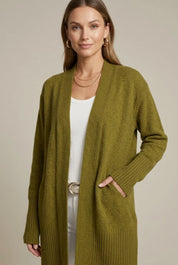 Women's long ribbed cardigan open front with pockets, photo 2