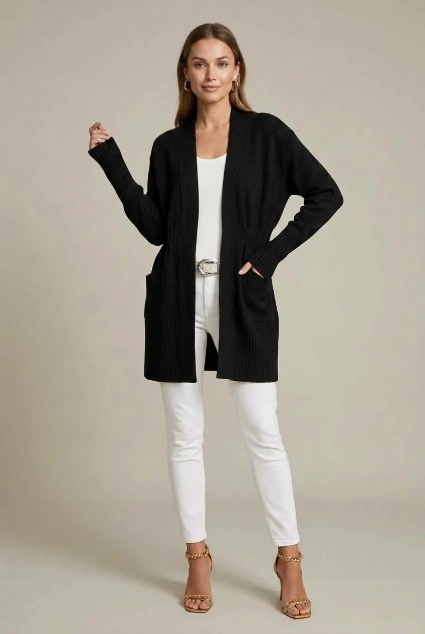 Women's long ribbed cardigan open front with pockets, photo 4
