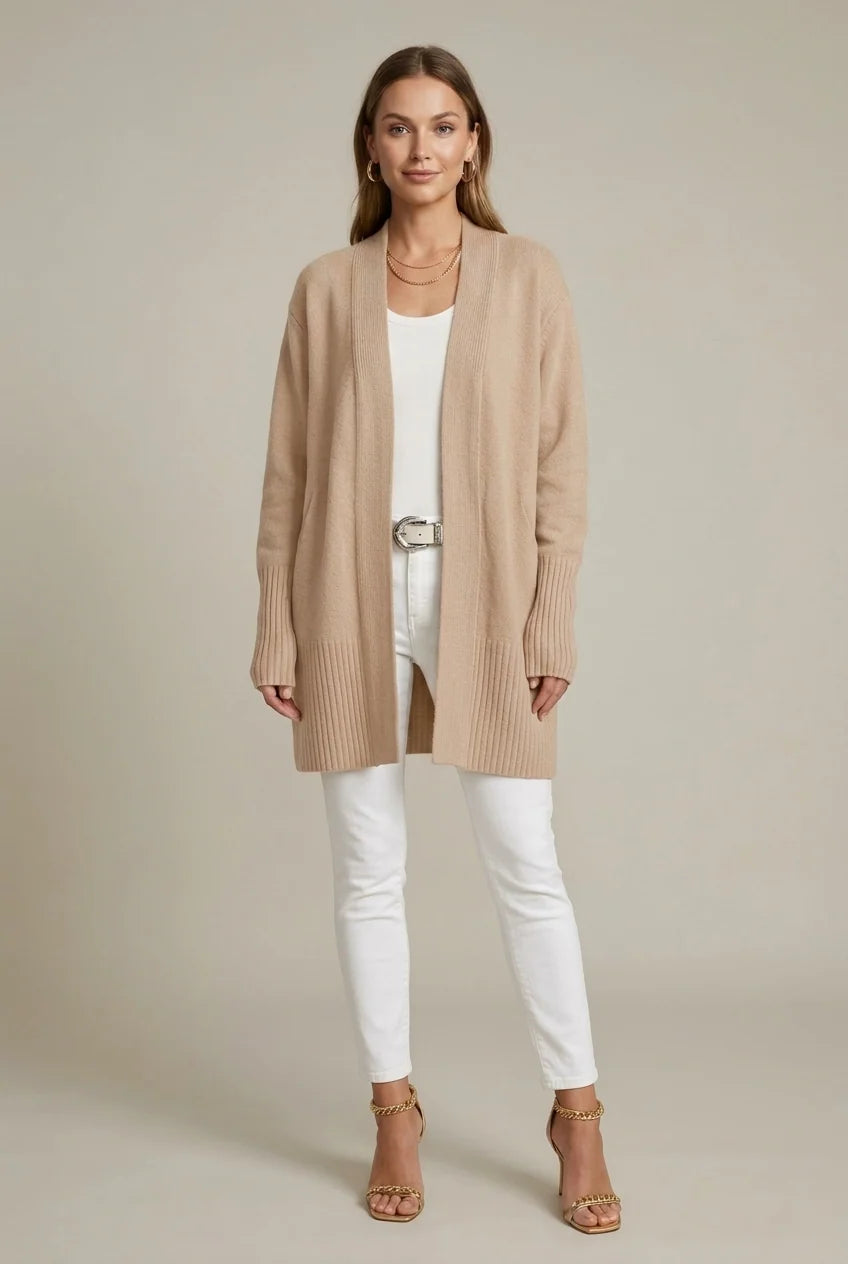 Women's long ribbed cardigan open front with pockets, photo 6