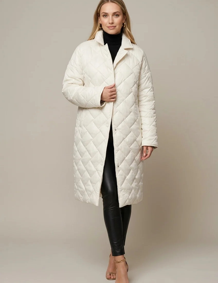 Women's longline quilted puffer jacket with leopard lining, photo 1