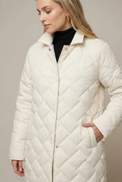 Women's longline quilted puffer jacket with leopard lining, photo 2