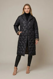 Women's longline quilted puffer jacket with leopard lining, photo 3