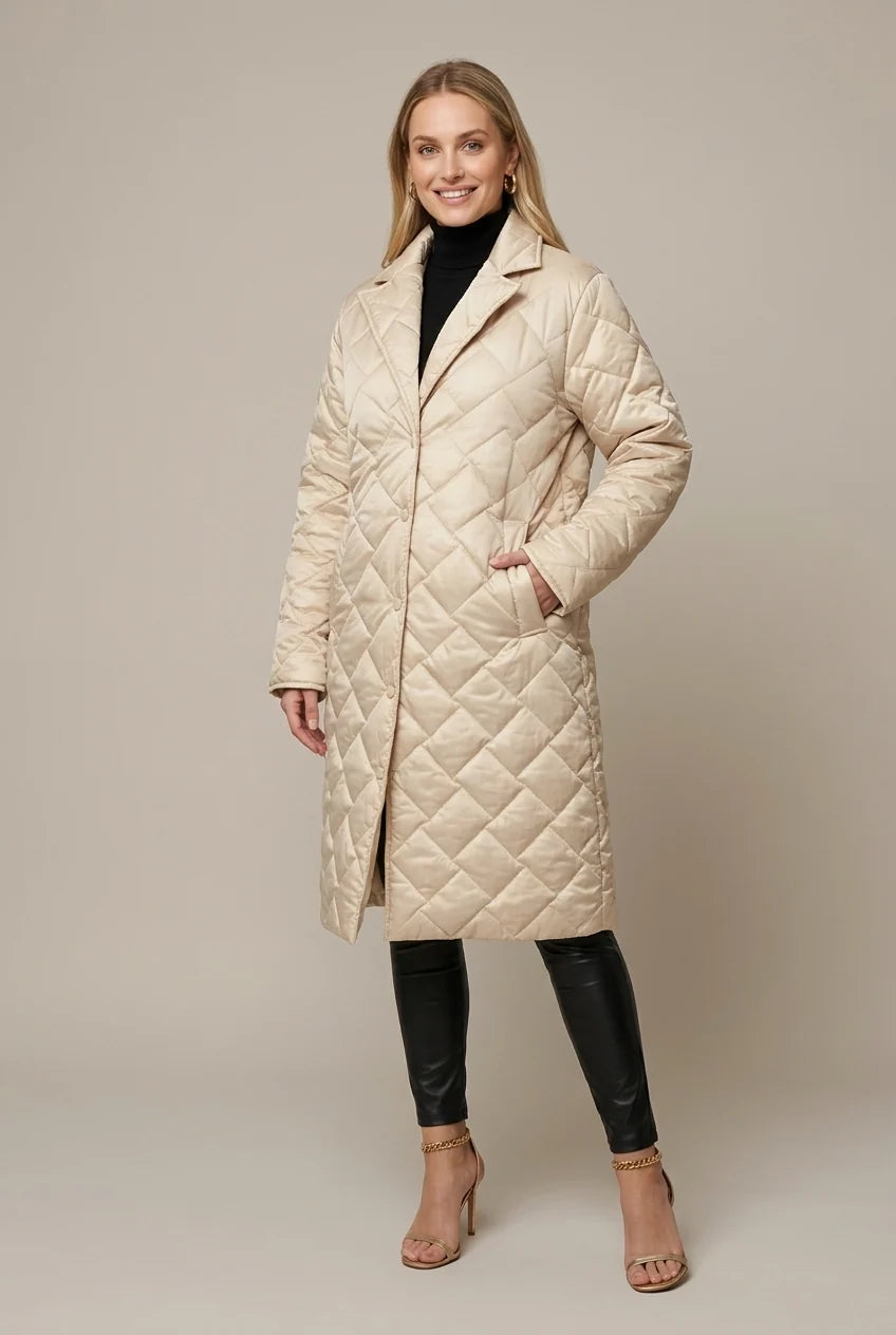 Women's longline quilted puffer jacket with leopard lining, photo 4