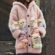 Women's mohair cardigan with hood and cat appliqué, photo 4