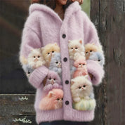 Women's mohair cardigan with hood and cat appliqué, photo 5