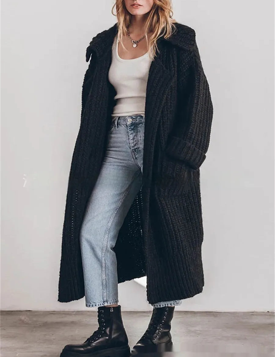 Women's oversized chunky knit cardigan long with open front, photo 1