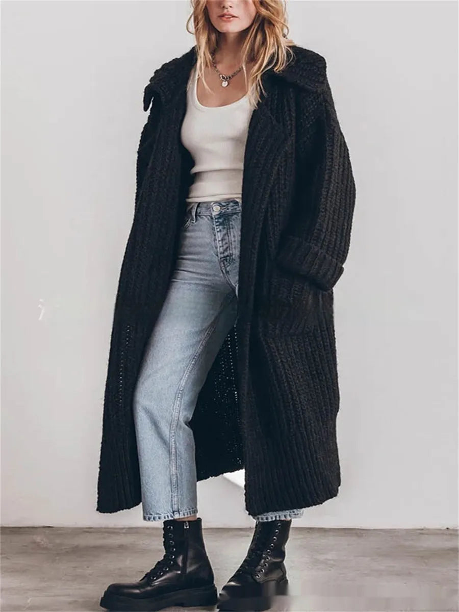 Women's oversized chunky knit cardigan long with open front, photo 1