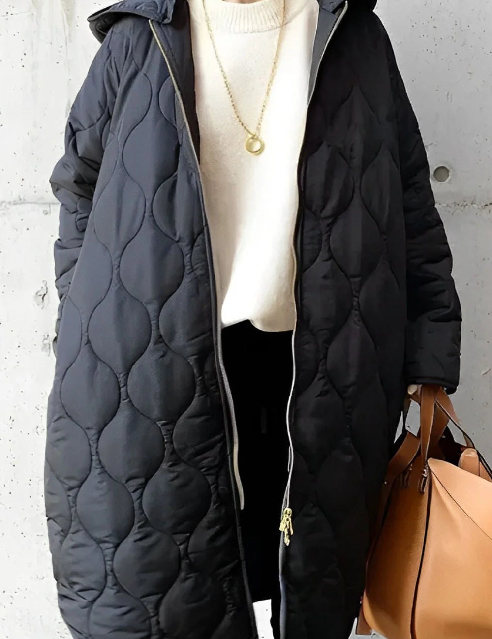 Women's oversized longline puffer coat with hood, photo 2