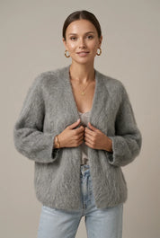 Women's plush knit cardigan relaxed fit, photo 1