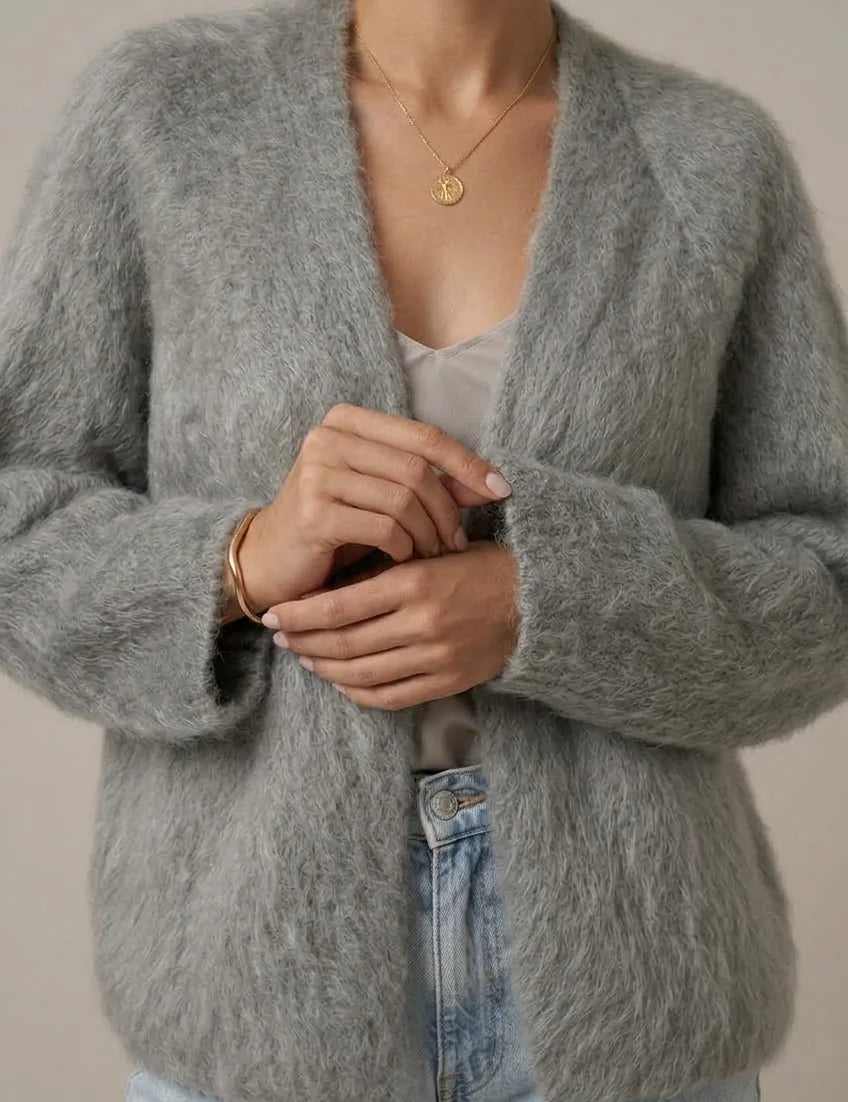 Women's plush knit cardigan relaxed fit, photo 2