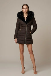 Women's puffer jacket with hood and faux fur lining, photo 3