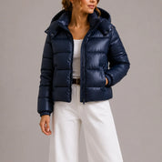 Women's puffer jacket with hood and zip pockets, photo 2