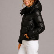 Women's puffer jacket with hood and zip pockets, photo 3
