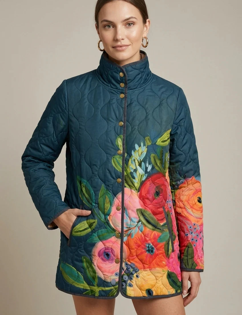 Women's reversible floral puffer jacket with stand collar, photo 1