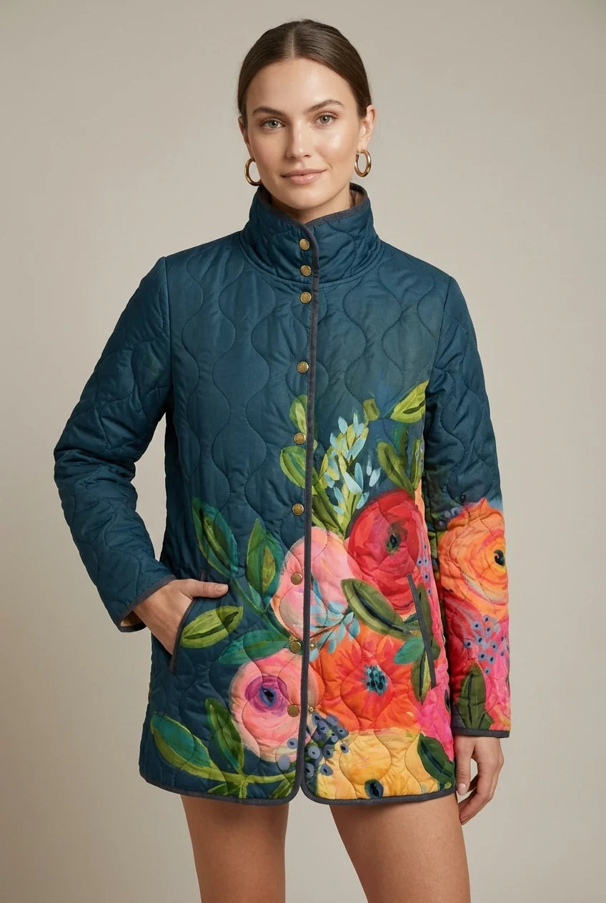 Women's reversible floral puffer jacket with stand collar, photo 1
