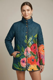 Women's reversible floral puffer jacket with stand collar, photo 1
