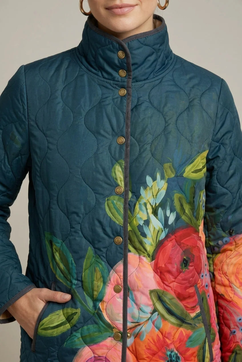 Women's reversible floral puffer jacket with stand collar, photo 2