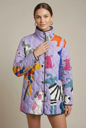 Women's reversible floral puffer jacket with stand collar, photo 4