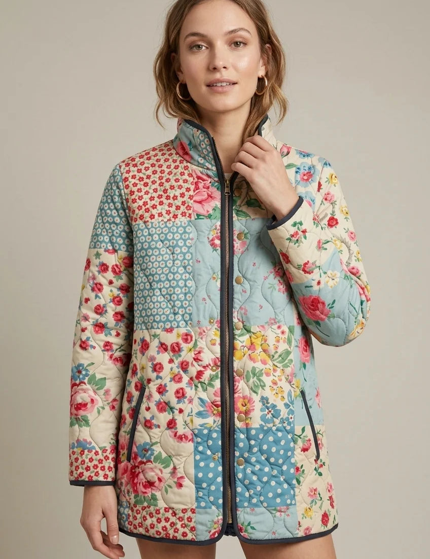 Women's reversible floral quilted jacket with stand collar, photo 1