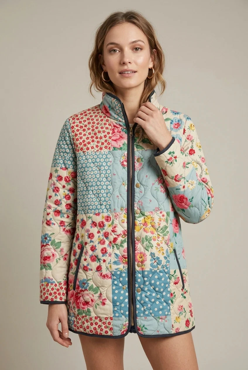 Women's reversible floral quilted jacket with stand collar, photo 1