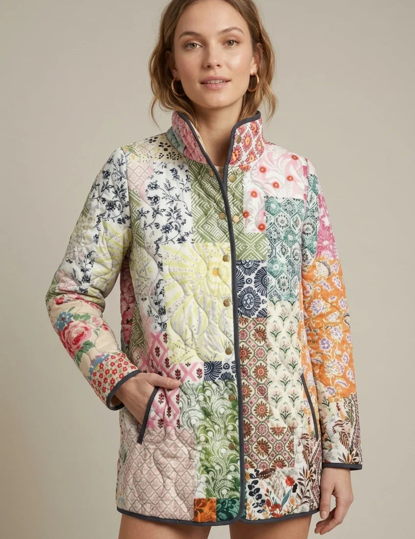 Women's reversible floral quilted jacket with stand collar, photo 2