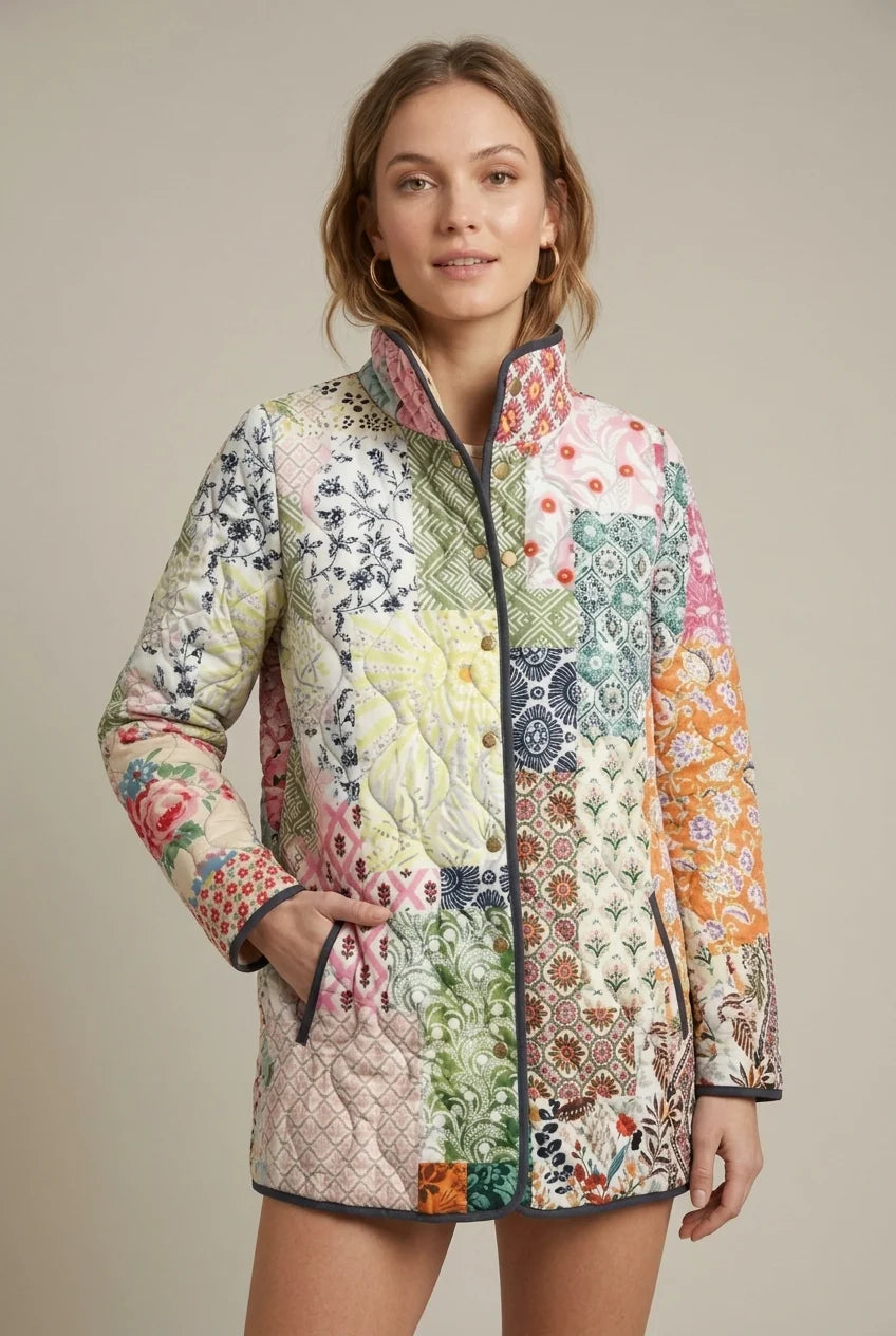 Women's reversible floral quilted jacket with stand collar, photo 2