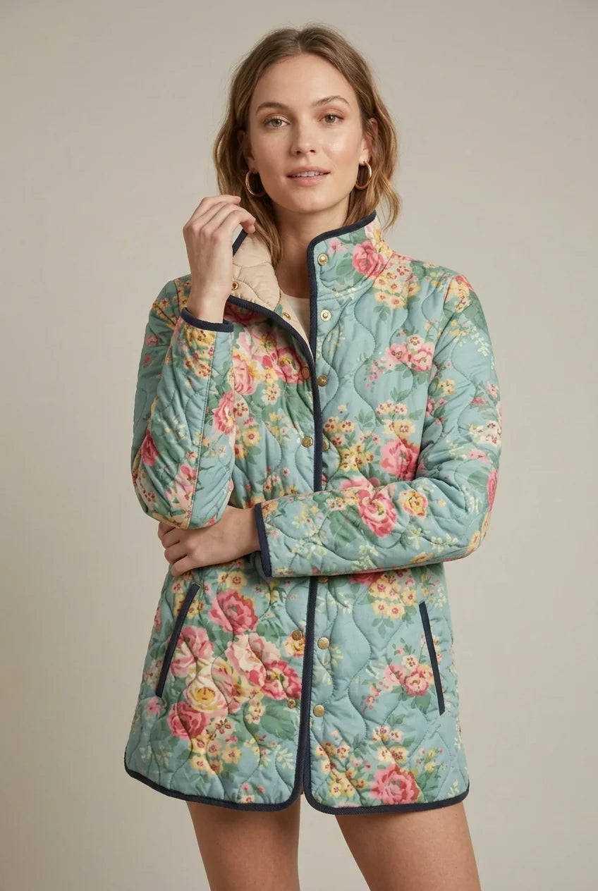 Women's reversible floral quilted jacket with stand collar, photo 3