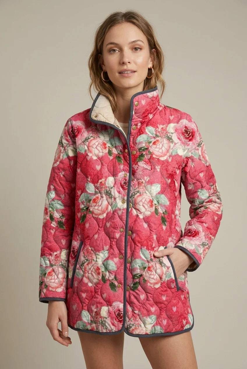 Women's reversible floral quilted jacket with stand collar, photo 4