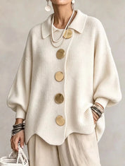 Women's ribbed knit cardigan with collar and balloon sleeves, photo 1