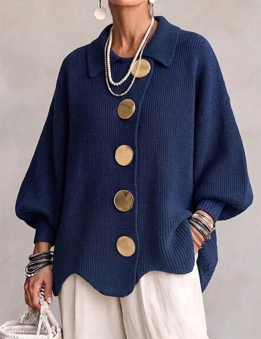 Women's ribbed knit cardigan with collar and balloon sleeves, photo 2