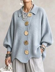 Women's ribbed knit cardigan with collar and balloon sleeves, photo 3