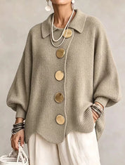 Women's ribbed knit cardigan with collar and balloon sleeves, photo 4