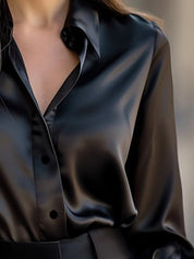 Satijnlook blouse dames losvallend met klassieke kraag