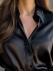 Satijnlook blouse dames losvallend met klassieke kraag