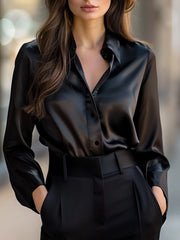 Women's satin-look blouse with a relaxed fit and classic collar