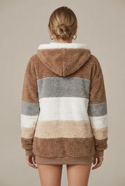 Women's striped fleece hoodie with zip and hood, photo 3