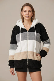 Women's striped fleece hoodie with zip and hood, photo 6