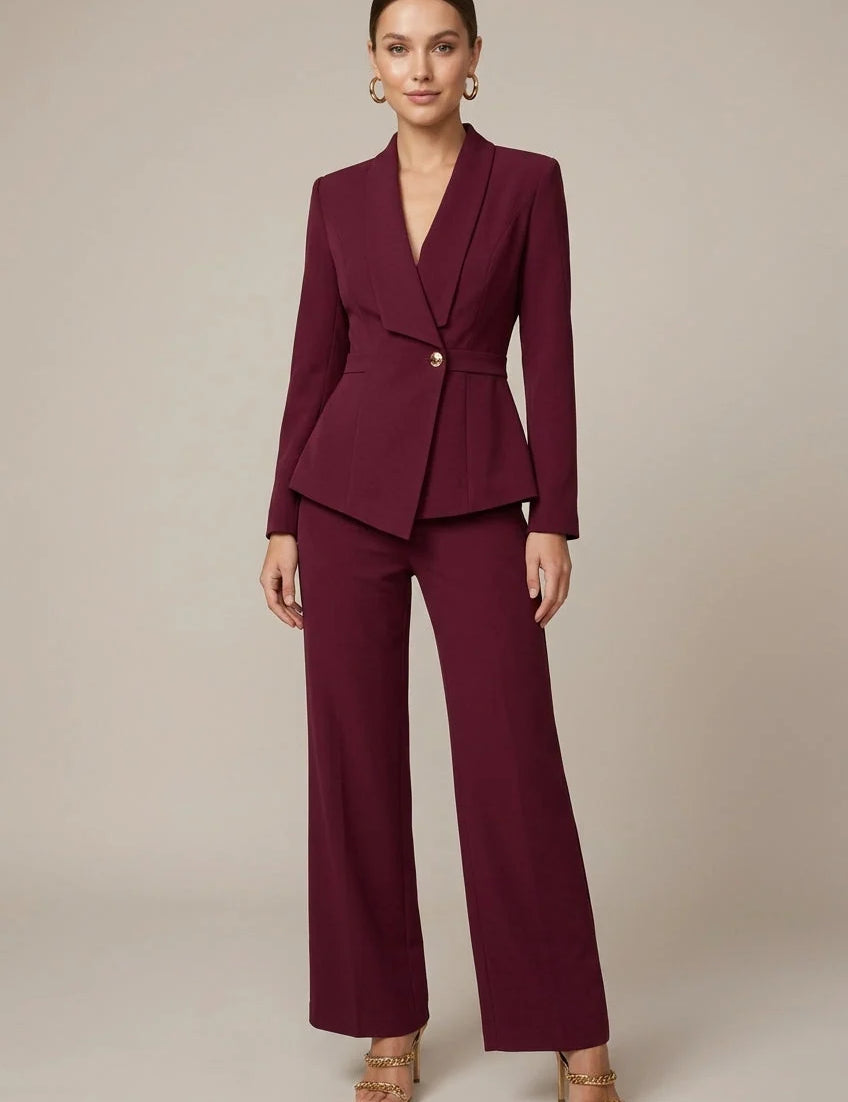 Women's two piece set with V-neck top and wide leg trousers, photo 1