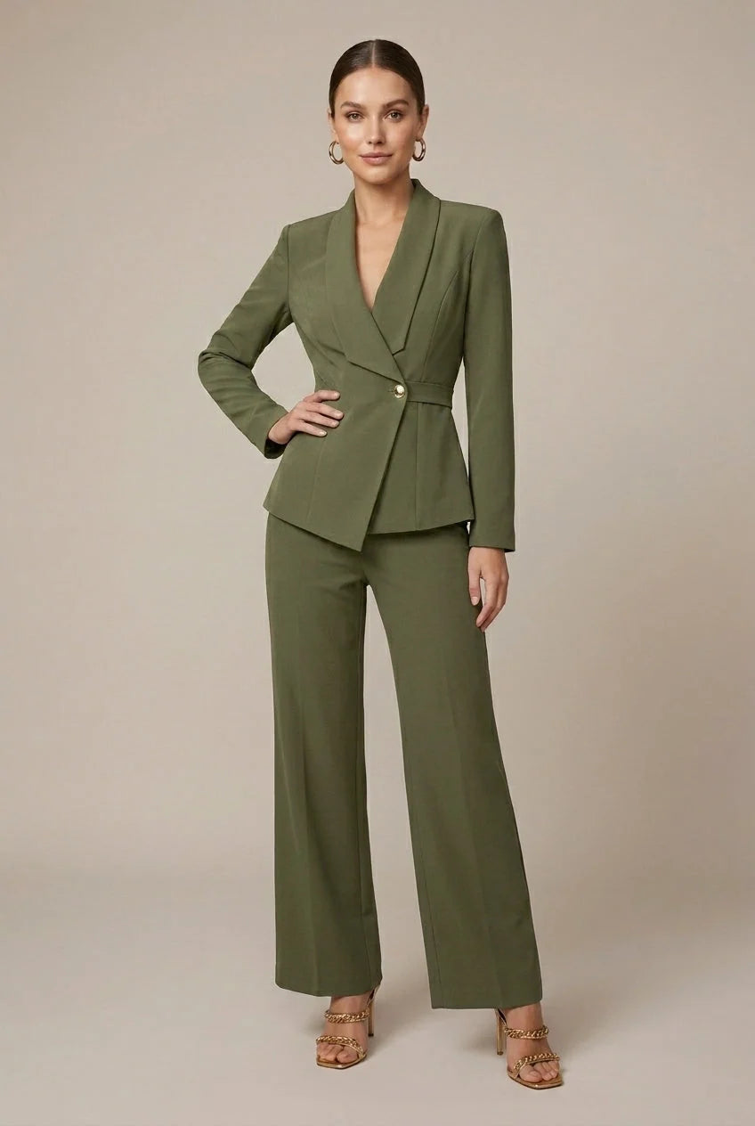 Women's two piece set with V-neck top and wide leg trousers, photo 4
