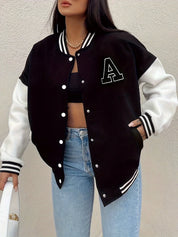 Women's varsity bomber jacket with contrast sleeves, photo 1