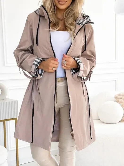 Women's waterproof parka with hood and checked lining, photo 2