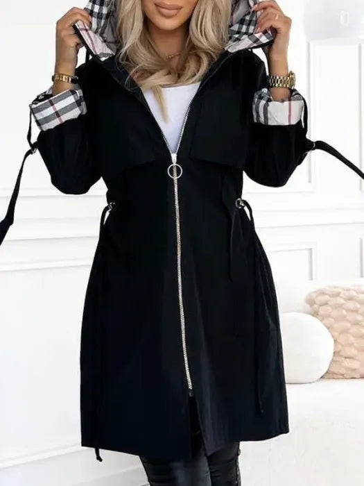 Women's waterproof parka with hood and checked lining, photo 3